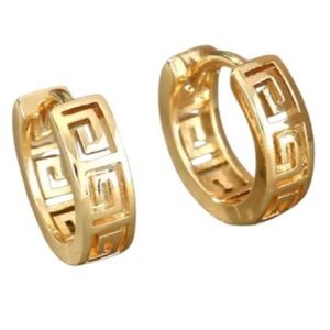 Gold Greek Key Small Huggie Earrings